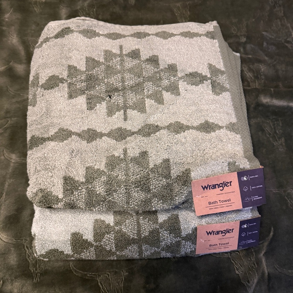 Wrangler Towel Set Unisex OS Green‎ New 2pc Blanket Weave Cotton Bath Towels